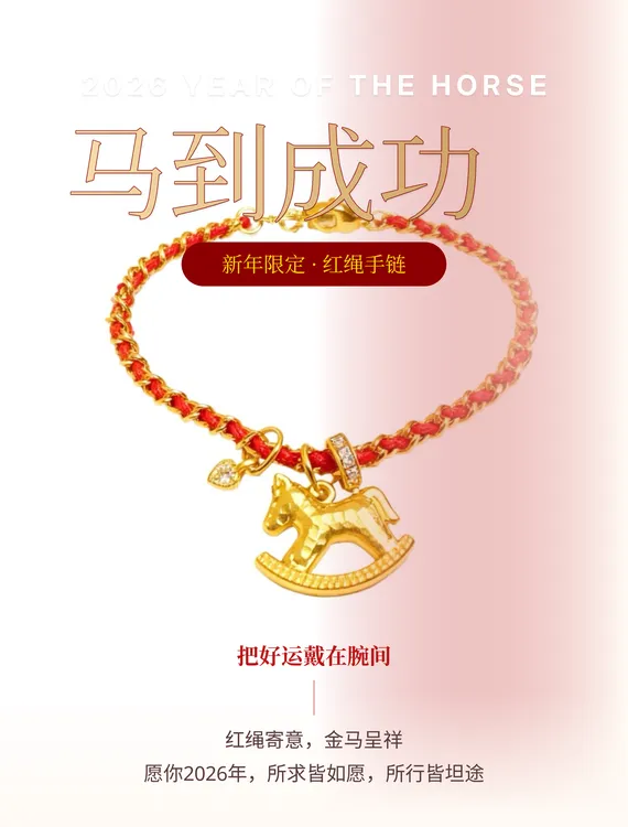 纯铜锆石手链 本命年守护红绳手链24k真金电镀马年红绳锆石手链