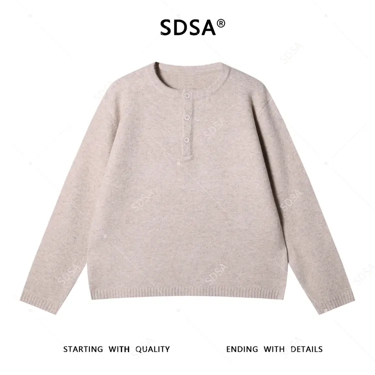 SDSA秋冬新款痞帅男装潮牌纯色半纽扣圆领针织衫百搭网红款毛衣