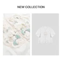 【香香严选】C1F28025 精致刺绣蕾丝边中式上衣-0042