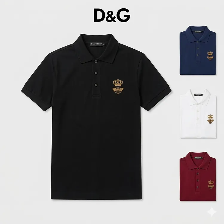 【新品】D…G男士金色小蜜蜂刺绣夏季刺绣圆领polo男装短袖时尚纯棉