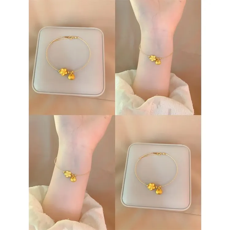 合金手链 金色小桃花招财纳福手链复古甜美转运珠胖福袋花朵手镯
