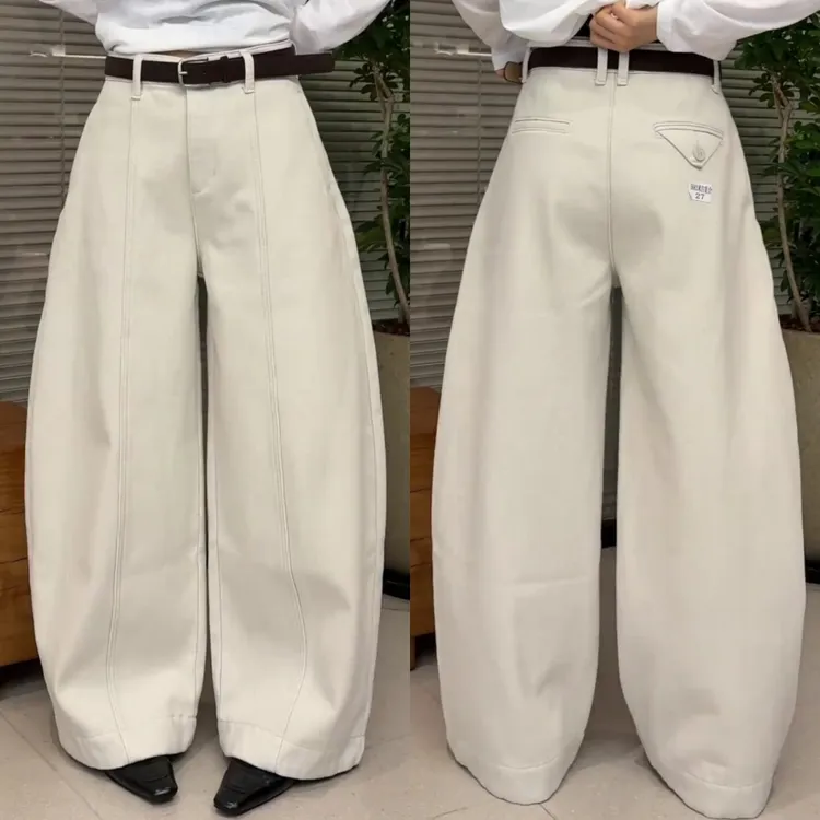 景倩妮韩系设计感弯刀休闲裤2025冬季新款加绒高腰显瘦宽松阔腿裤