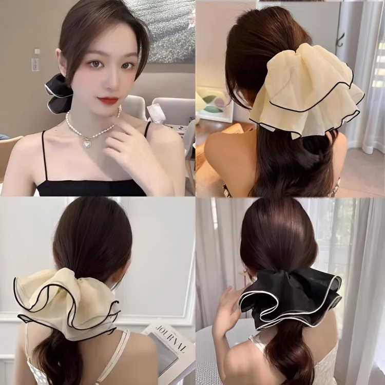 优雅高级感超大号双层网纱发圈大肠圈简约气质头绳头花女百搭发饰