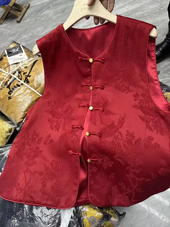 八宝运红色传统宽松型常规马夹复古港风上衣马夹女士马甲国风网红