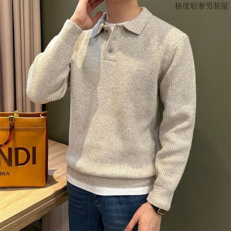 男士套头针织衫秋冬韩版时尚百搭潮流毛衣长袖休闲翻领宽松打底衫