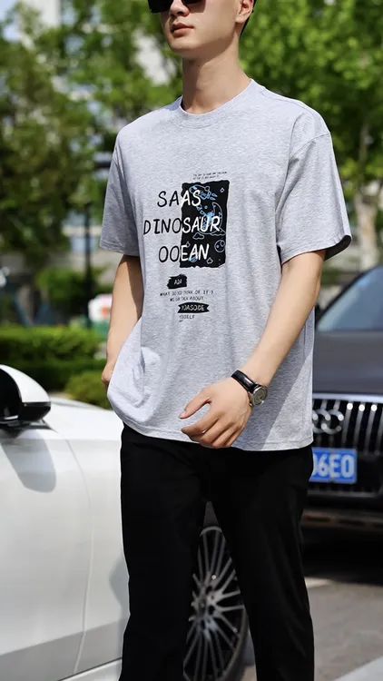 夏季印花短袖情侣圆领男款T恤上衣男士潮流宽松春夏半袖时尚180克