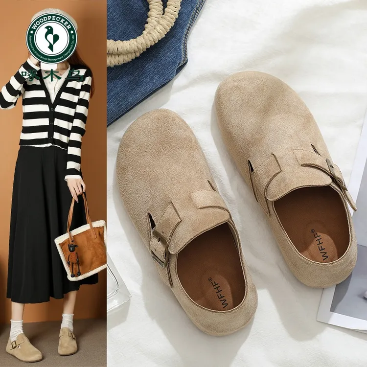 啄木鸟内增高5CM厚底勃肯鞋女鞋2025新款秋季博肯鞋豆豆鞋毛毛鞋