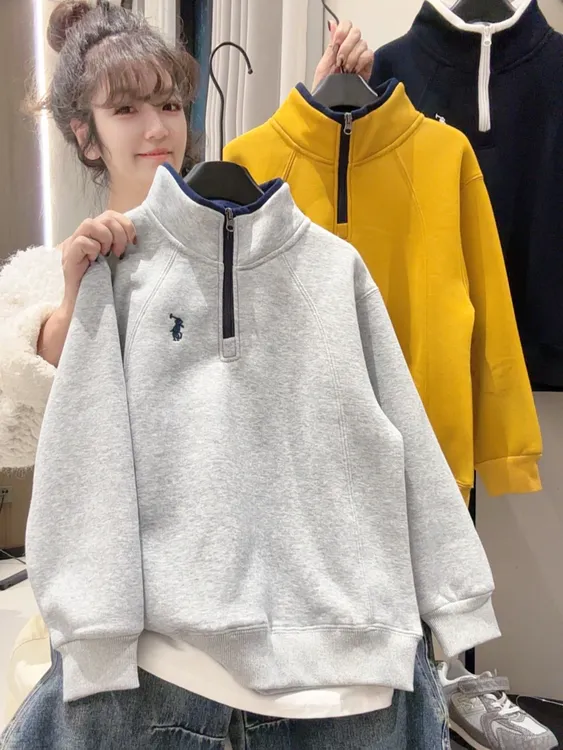 【实体品质】儿童新款长袖立领半拉链刺绣休闲韩版百搭时尚男童卫衣