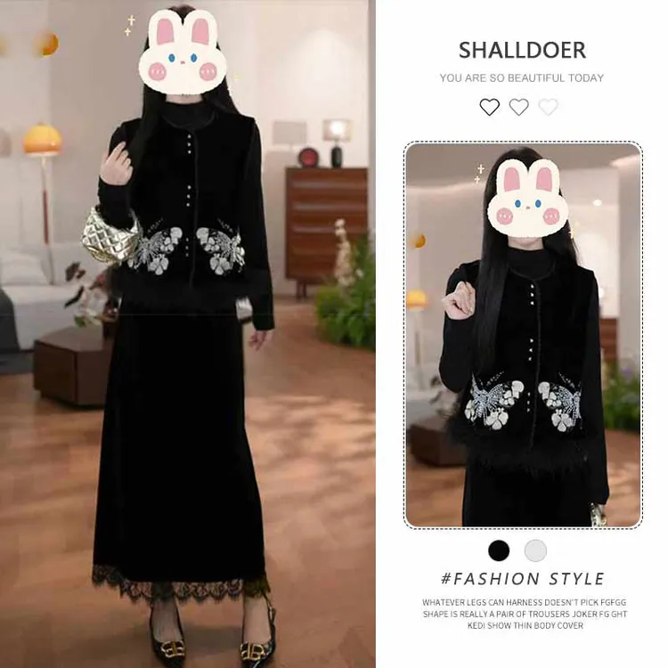 新中式马甲打底衫半身裙三件套2025春秋新款国风高级感时尚套装