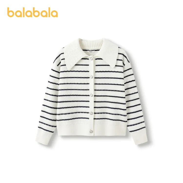巴拉巴拉女童毛衣秋装童装翻领条纹儿童开衫宽松针织衫时尚舒适