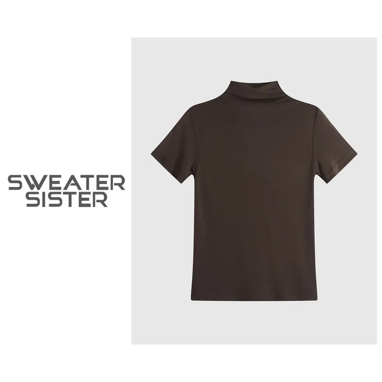 多色系弹力修身显瘦半高领纯色短袖T恤女6699-248