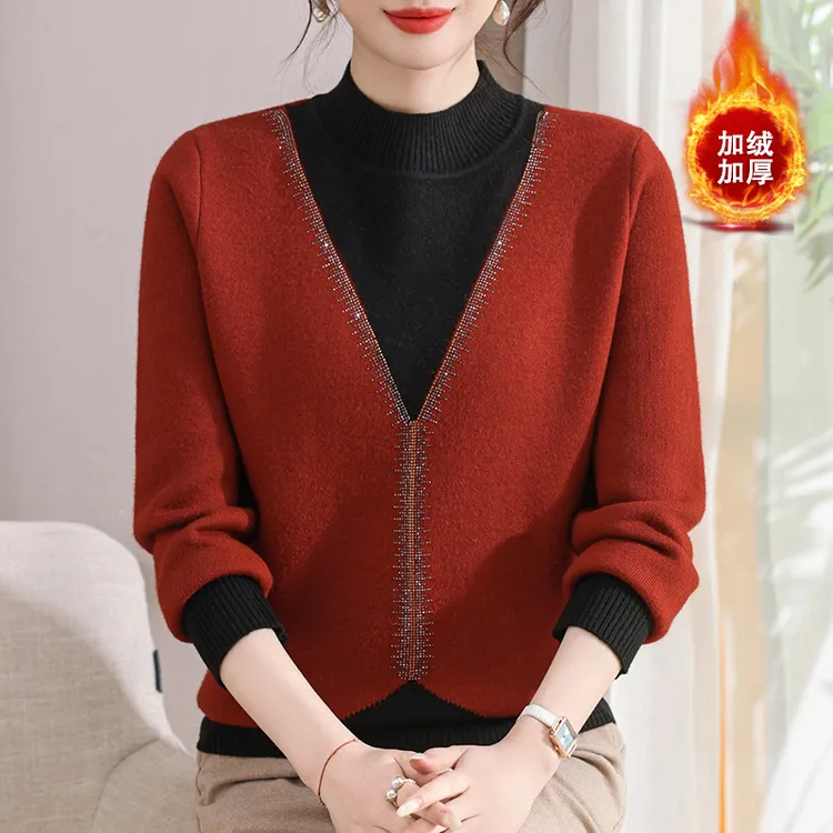 妈妈时尚厚款毛衣宽松型中老年洋气气质上衣女装打底衫加绒秋冬季