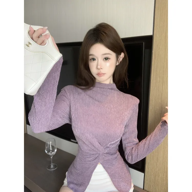 不规则紫色针织背心女秋冬高级感无袖上衣半高领打底衫内搭巨好看