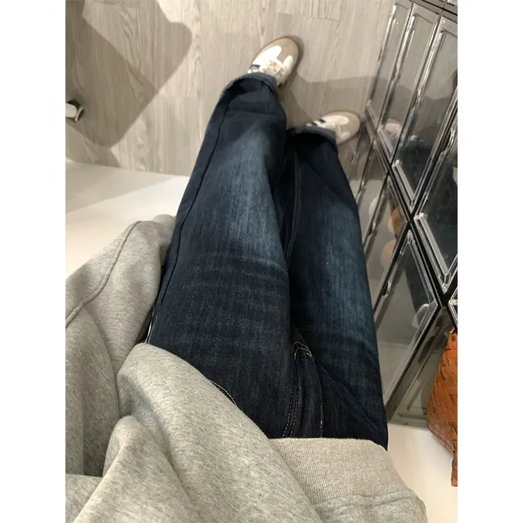 磨白设计感加绒阔腿牛仔裤女2024冬季新款宽松显瘦垂坠感拖地裤子