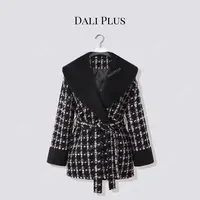DALI PLUS“披肩大翻领粉格子三星95鹅绒”收腰羽绒服-D5ST1637