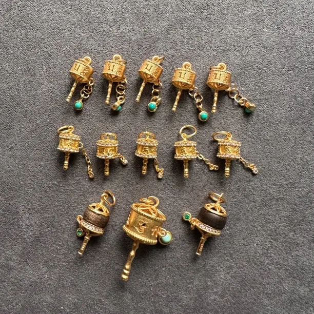 吊坠925银 S925银镀金转经筒提溜吊坠百搭时尚热门