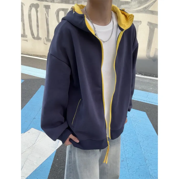 美式连帽半高领开衫卫衣男款秋季cleanfit外套宽松潮牌情侣夹克衫