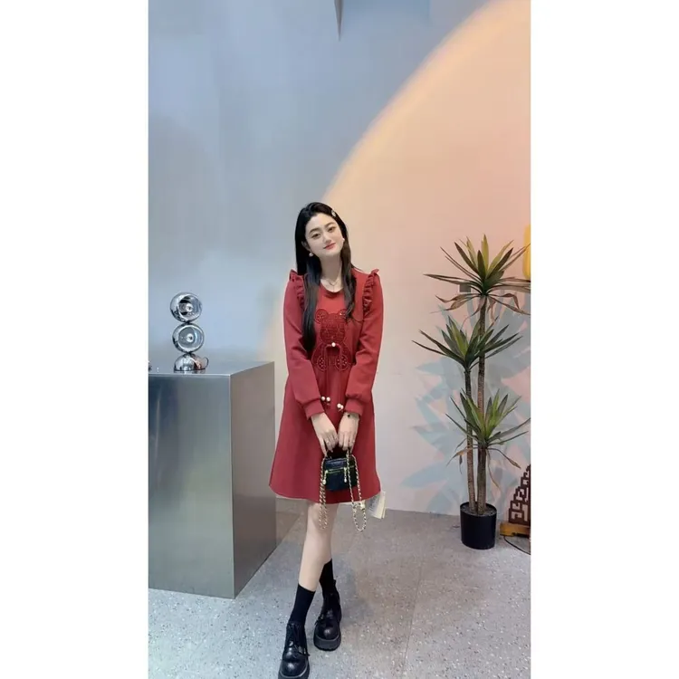 3783-1 减龄时尚菲菲边显瘦A字版型收腰显瘦气质定制连衣裙 诗诗