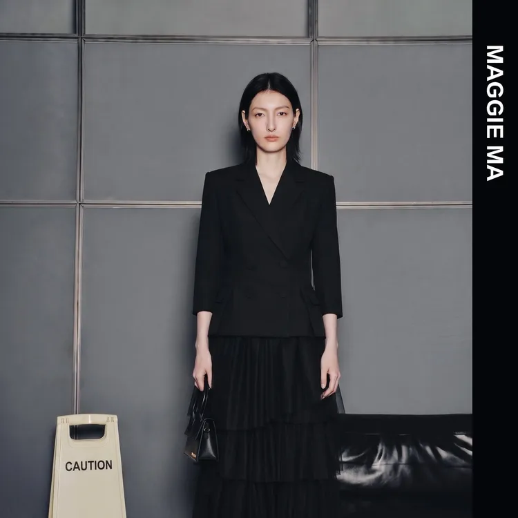 MAGGIE MA马婧设计师款长袖西装网纱半身裙套装女夏季316C/317B