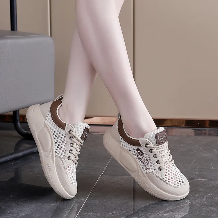 明星同款百搭鞋子网面鞋系带休闲风透气时尚休闲鞋厚底甜辣千金风