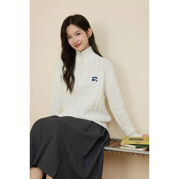 原野空间GRASS SPACE半拉链麻花针织毛衣女秋冬休闲百搭长袖上衣