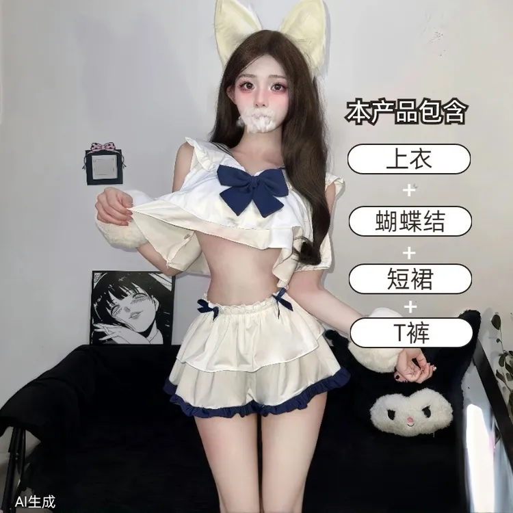 【解忧生活】睡裙二次元萌妹短裙套装可爱白色女七夕衣服礼物