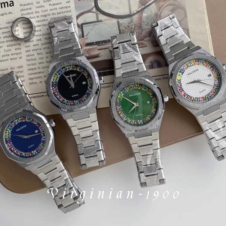 【沃登尔克WALDERK】男士手表男石英表防水罗马刻度日历潮钢带腕表商品图