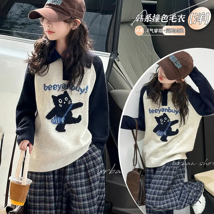 【允恬】女童毛衣2025新款春秋洋气卡通毛线衣大童秋装套头针织衫潮