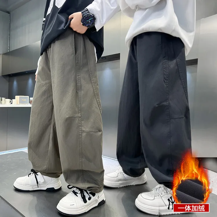 男童秋冬款裤子2026新款儿童装加绒加厚工装裤大童运动休闲裤冬季