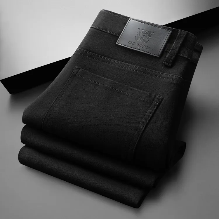 2025秋冬小黑牛潮流时尚长裤弹力修身小直筒牛仔裤黑色男长裤