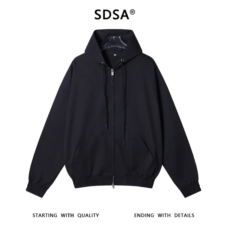 SDSA男士秋冬新款痞帅男装纯色高街抽绳连帽夹克外套小众时尚上衣