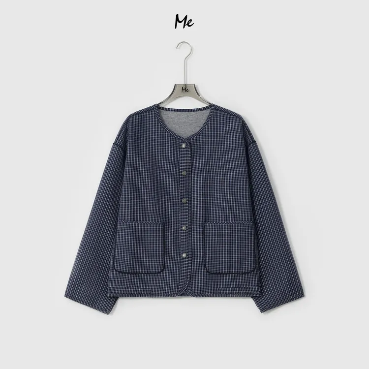 ME【格雷蓝双面外套】100棉复古格纹松弛廓形时尚百搭外套MESA0193