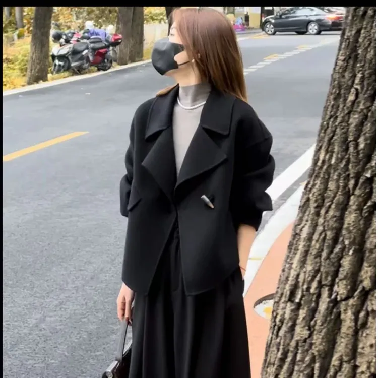 2025秋冬双面呢大衣毛呢外套中长款羊毛大衣韩版大衣休闲风70119