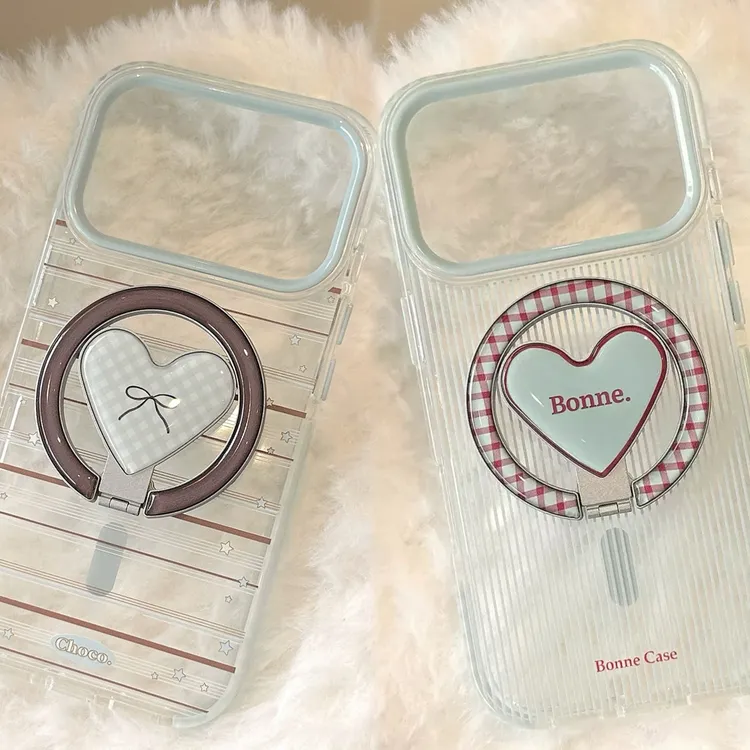 韩系爱心磁吸支架蓝棕蝴蝶结适用苹果17promax手机壳15iPhone16软