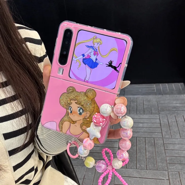 适用华为purax典藏版折叠屏手机壳PuraX卡通金发闪粉美少女链条款