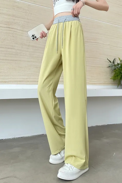 高腰拼接直筒裤2025夏季休闲小个子窄版阔腿裤新款时尚设计感裤子