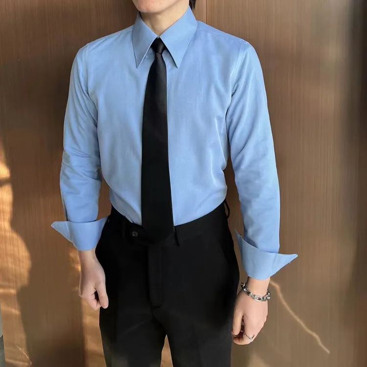 春秋爆款商务修身简约职业帅气纯色免烫男士时尚衬衫长袖衬衣