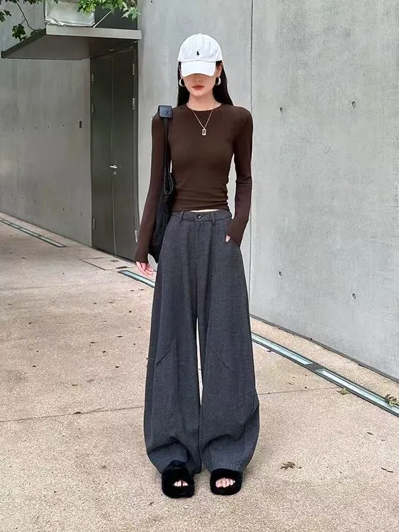 【羊毛蚕丝+运费险】秋冬新款阔腿弯刀裤厚款慵懒风休闲裤女裤子ZY