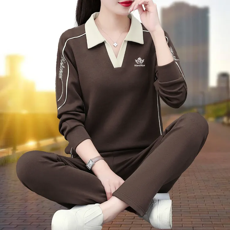 【官方】啄木鸟polo领卫衣套装女2025春秋新款爆款时尚休闲运动套装
