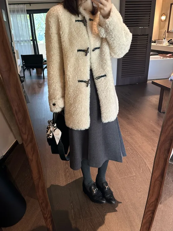 R123568W【100羊毛】网红中长款女短外套时尚秋冬韩版宽松型气质