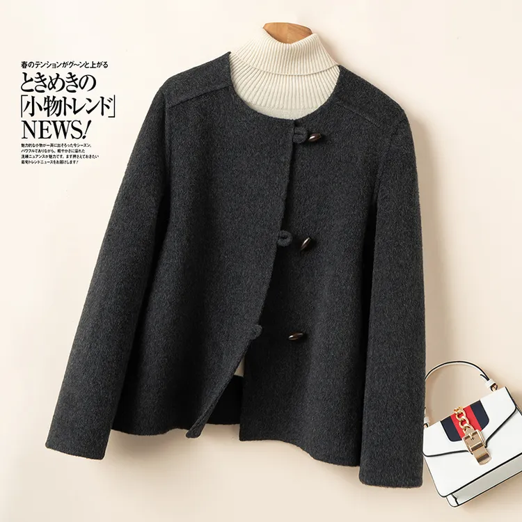 【菲菲爱穿搭】小香风双面羊毛大衣女短款小个子圆领单排扣双面外套