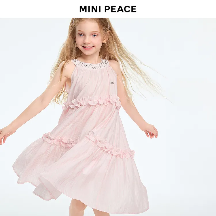 【专柜同款时尚系列】MINIPEACE太平鸟女童夏季荷叶边挂脖连衣裙