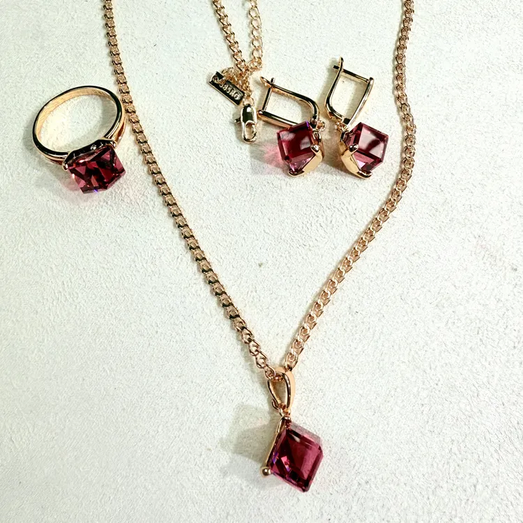 纯铜仿水晶项链 新款时尚روسىيە 585قاپلىما قىزىل ئالتۇن بىرتو 