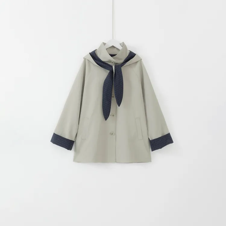 几里与麻 设计感兔耳帽可拆撞色风衣外套 衣长75胸围134 2091544