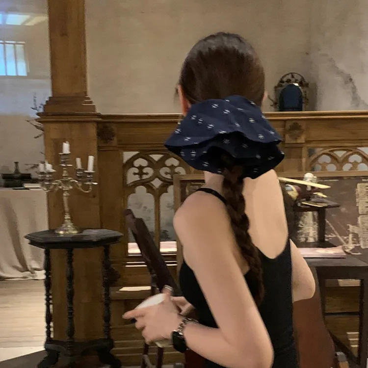 素净蓝染提花碎花棉麻大肠圈老粗布复古藏青色手工发圈文艺风法式