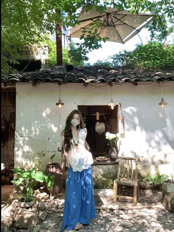 田园个性穿搭V领蕾丝边小飞袖微透显瘦百搭小众上衣+阔腿休闲裤