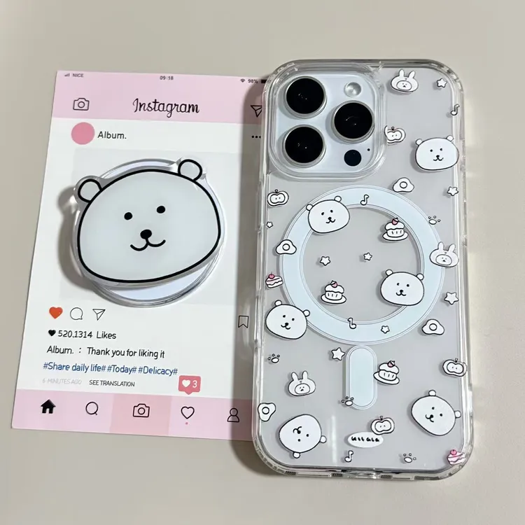 【亚克力磁吸】蛋糕自嘲熊高透手机壳适用苹果17Pro/16/15防摔