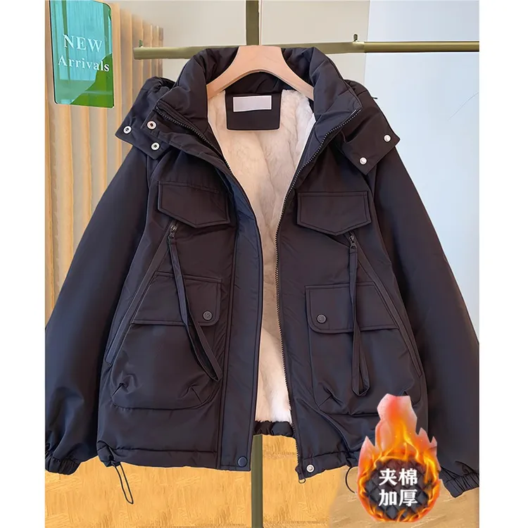 冬季上新兔毛内里保暖晋江新款连帽设计感保暖加厚二棉棉服棉袄潮