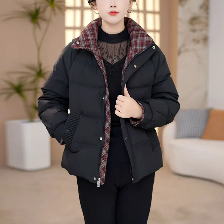 洋气立领羽绒服女冬2025年新款加厚宽松休闲拼色免洗外套潮