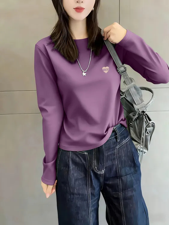 秋冬新款长袖t恤女圆领休闲韩版潮流百搭上衣透气显瘦时尚打底衫